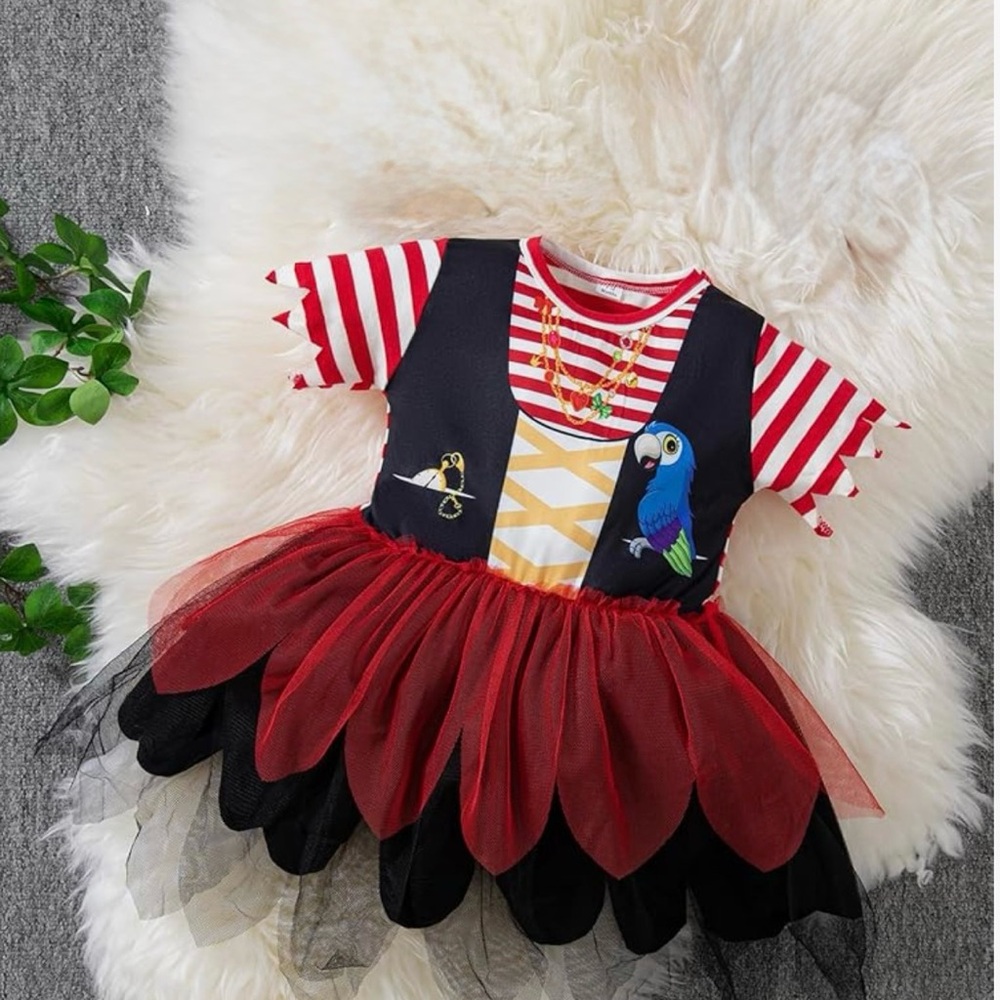 Kids Pirate Parrot Costume - Red, Black, and White